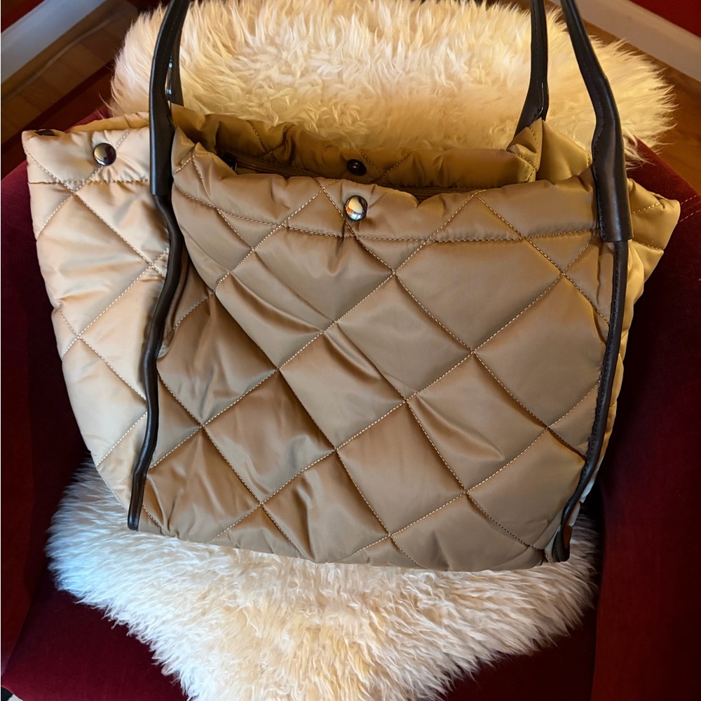 Quilted Tan Tote Bag - Picture 2 of 8